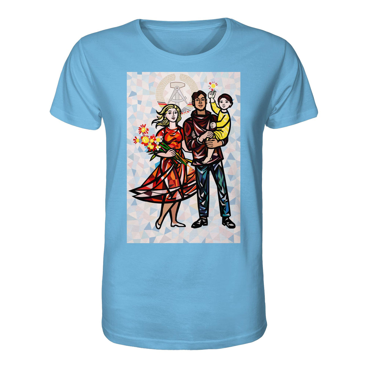 DDR Ostalgie Bio-Shirt Unisex • WALTER WOMACKA - UNSERE FAMILIE mit Hintergrund (STAATSRATSGEBÄUDE, Aus der Geschichte der Deutschen Arbeiterbewegung, 1964)