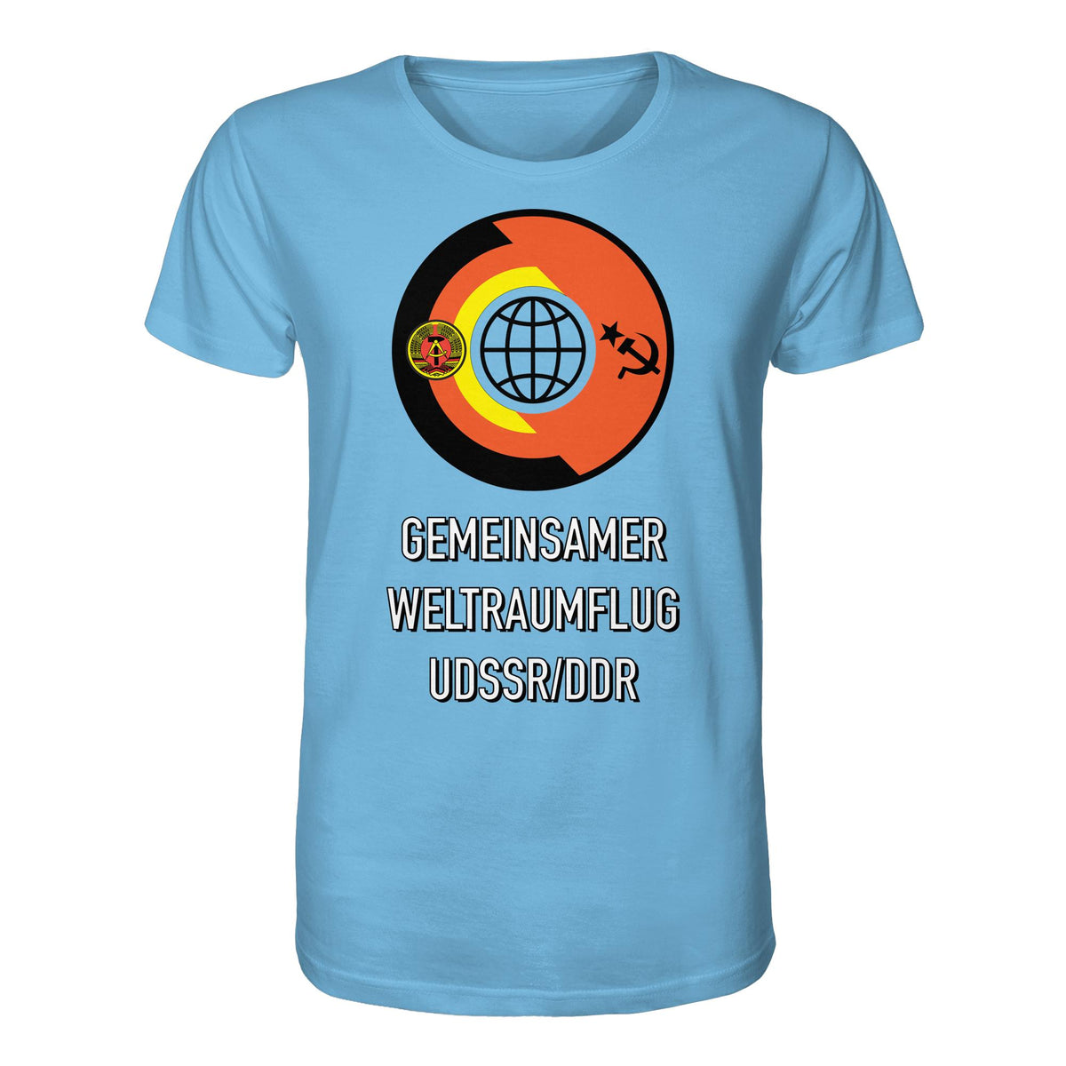 DDR Ostalgie Bio-Shirt Unisex • GEMEINSAMER WELTRAUMFLUG UDSSR-DDR (ORIGINAL WIMPEL)