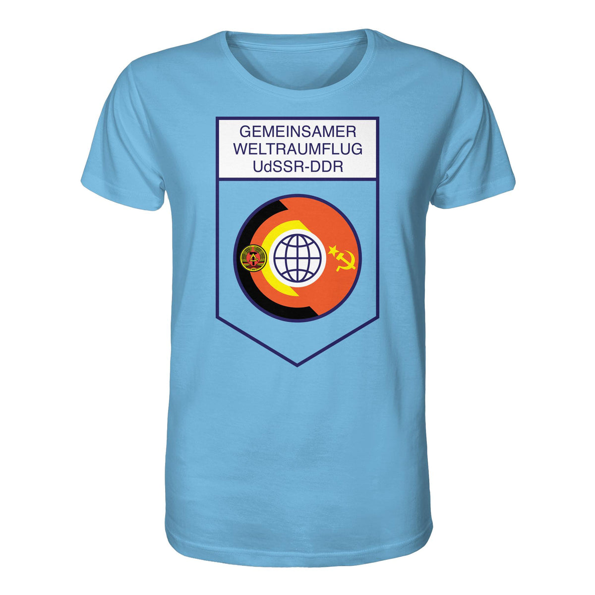 DDR Ostalgie Bio-Shirt Unisex • GEMEINSAMER WELTRAUMFLUG UDSSR-DDR (ORIGINAL WIMPEL)