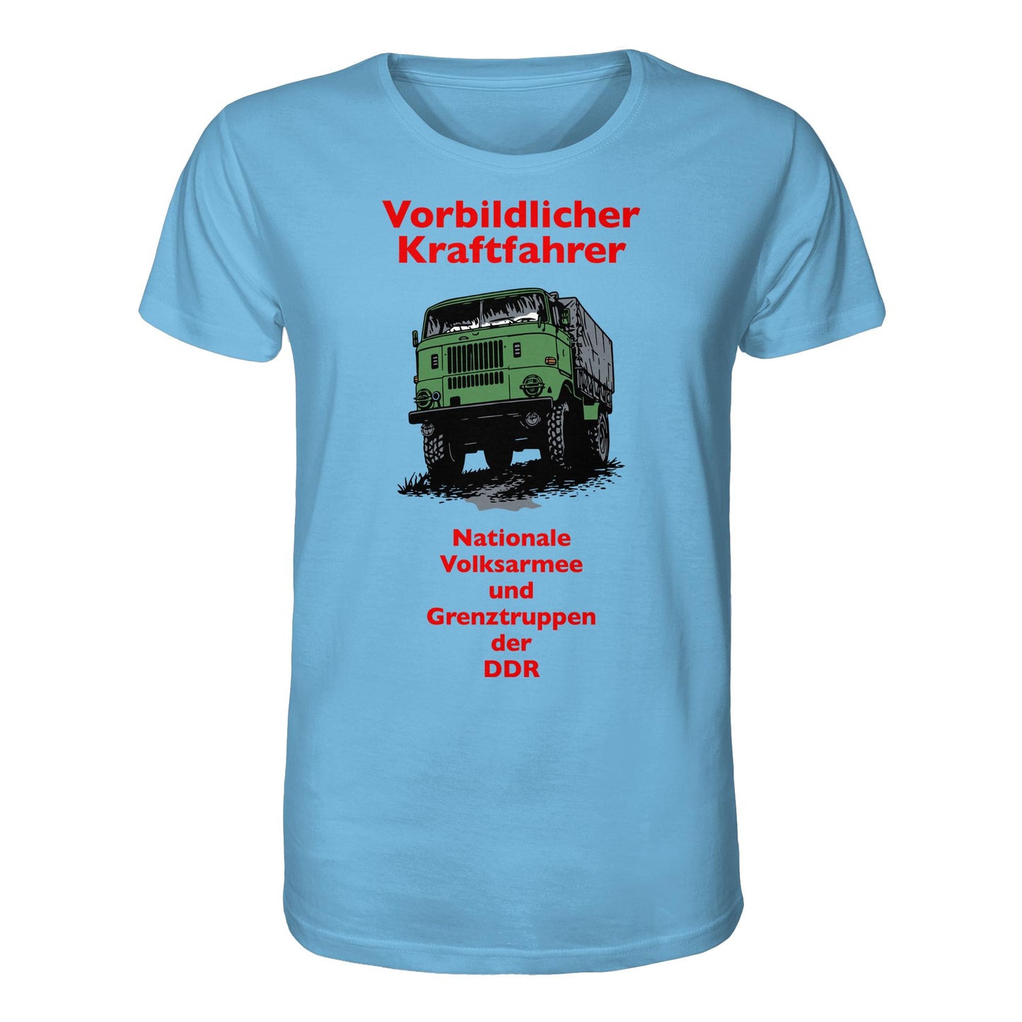 DDR Ostalgie Bio-Shirt Unisex • VORBILDLICHER KRAFTFAHRER, NVA (ORIGINAL WIMPELMOTIV)