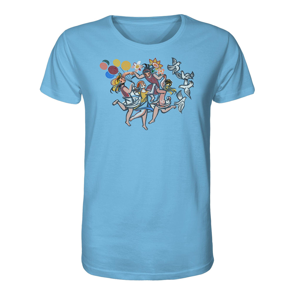 DDR Ostalgie Bio-Shirt Unisex • WALTER WOMACKA - TANZENDE MÄDCHEN MIT FRIEDENSTAUBEN (MOSAIK HAUS DES LEHRERS, 1964)