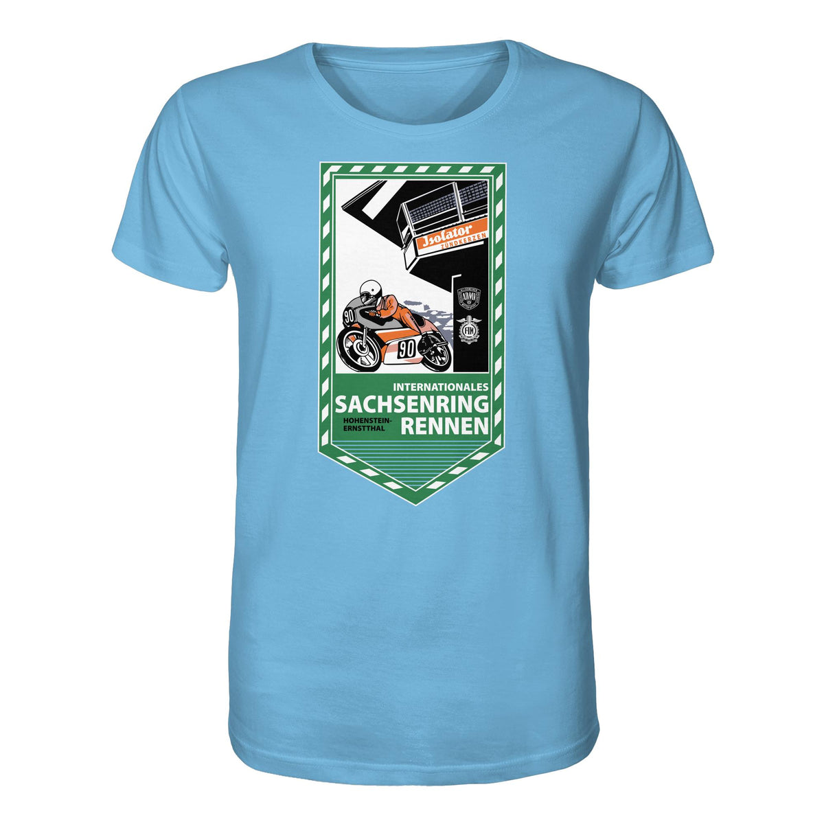 DDR Ostalgie Bio-Shirt Unisex • SACHSENRING-RENNEN ZWICKAU 1990 (ORIGINAL-WIMPEL)