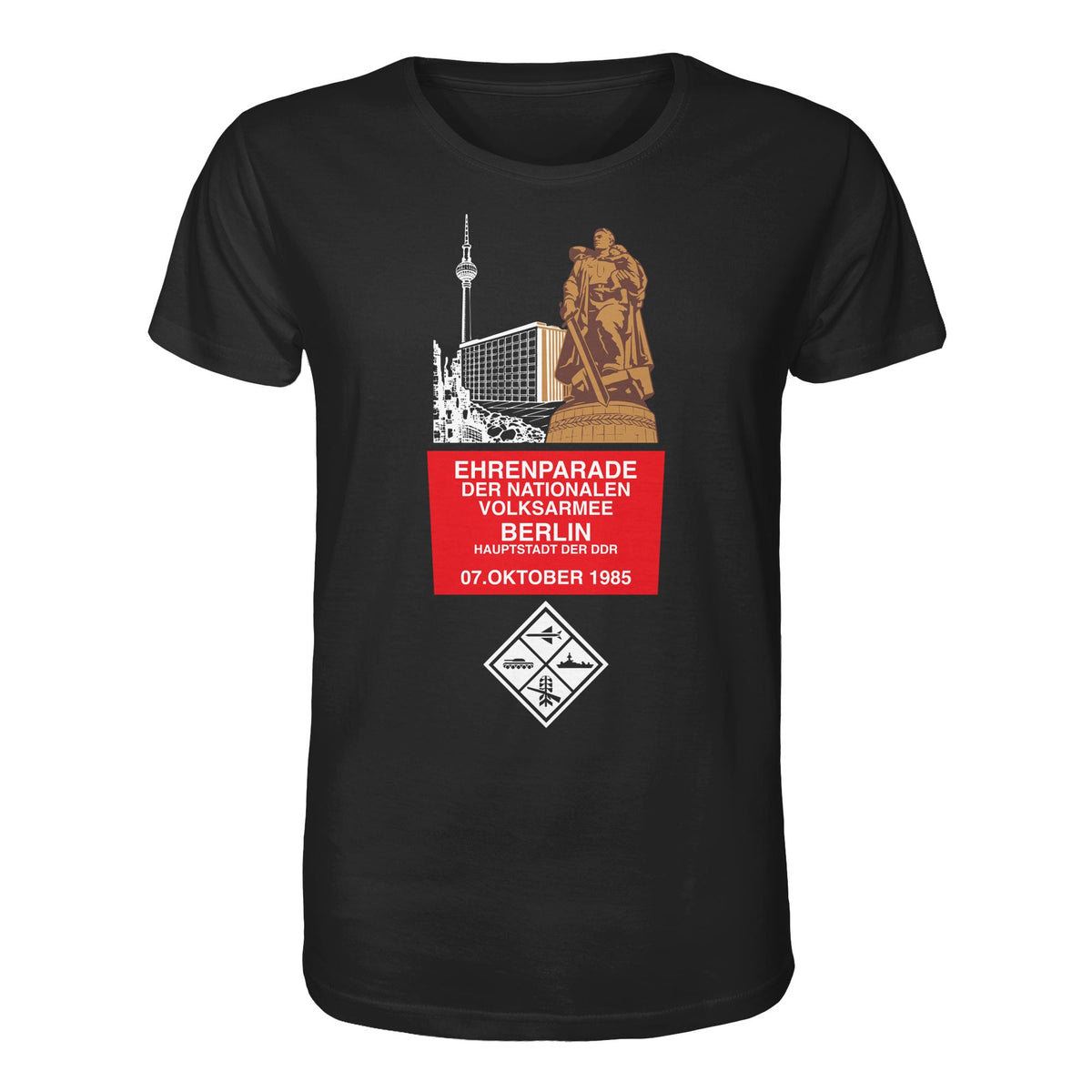 DDR Ostalgie Bio-Shirt Unisex • EHRENPARADE DER NVA, 1985 BERLIN (ORIGINALWIMPEL)