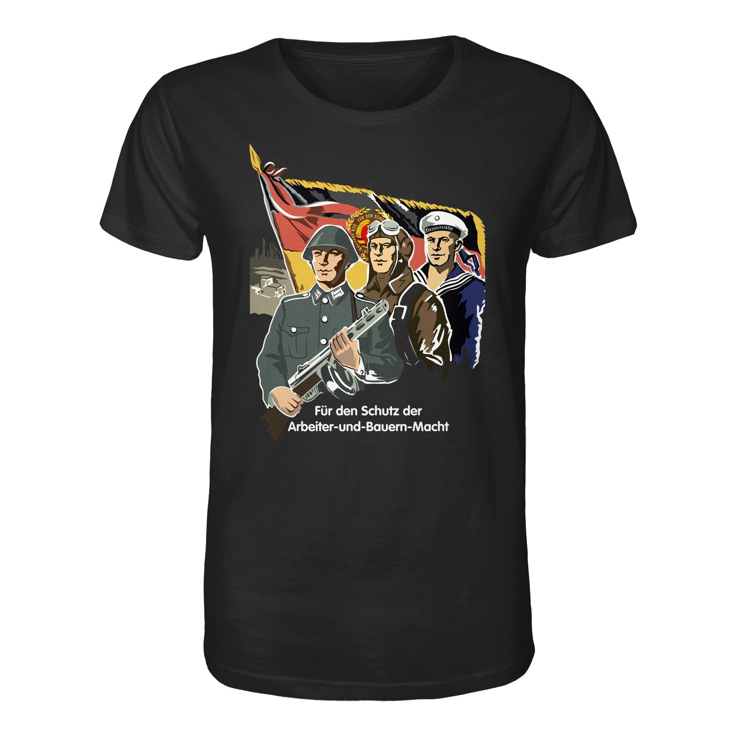 DDR Ostalgie Bio-Shirt Unisex • FÜR DEN SCHUTZ DER ARBEITER-UND-BAUERN-MACHT (NVA ORIGINAL-PLAKAT)