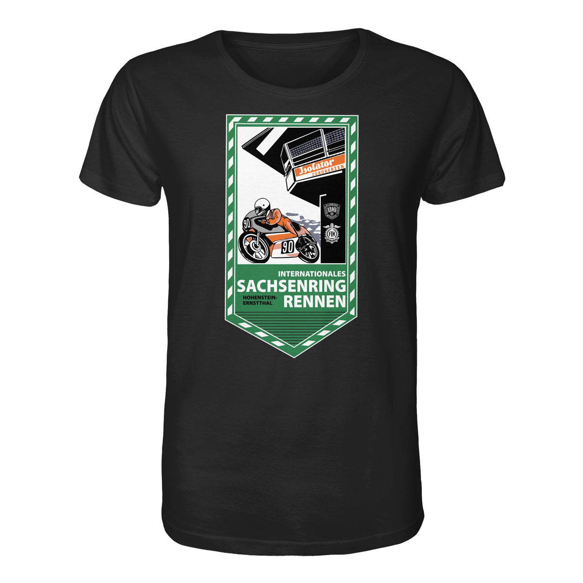 DDR Ostalgie Bio-Shirt Unisex • SACHSENRING-RENNEN ZWICKAU 1990 (ORIGINAL-WIMPEL)