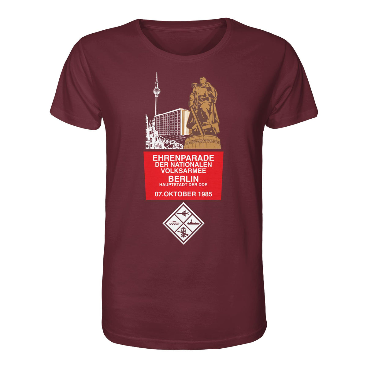 DDR Ostalgie Bio-Shirt Unisex • EHRENPARADE DER NVA, 1985 BERLIN (ORIGINALWIMPEL)
