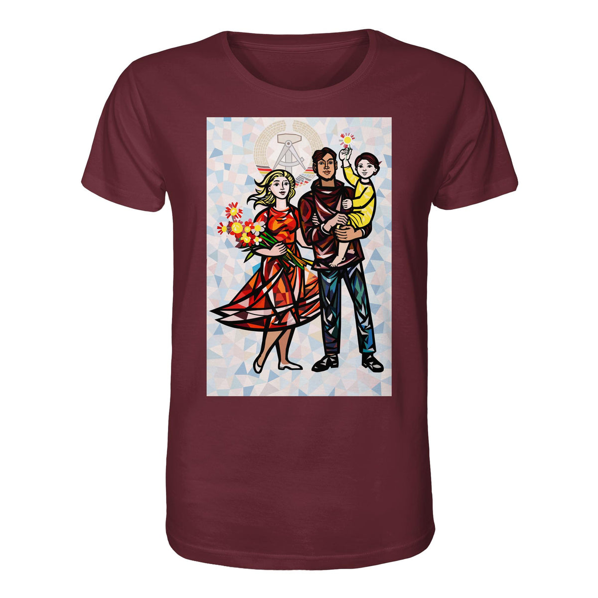 DDR Ostalgie Bio-Shirt Unisex • WALTER WOMACKA - UNSERE FAMILIE mit Hintergrund (STAATSRATSGEBÄUDE, Aus der Geschichte der Deutschen Arbeiterbewegung, 1964)