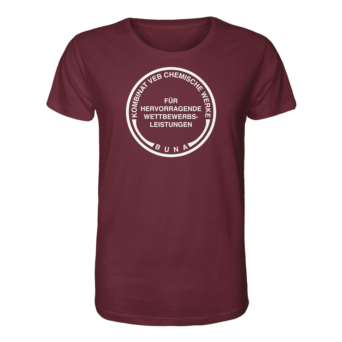 DDR Ostalgie Bio-Shirt Unisex • KOMBINAT BUNA - FÜR HERVORRAGENDE LEISTUNGEN (ORIGINAL-MÜNZE)