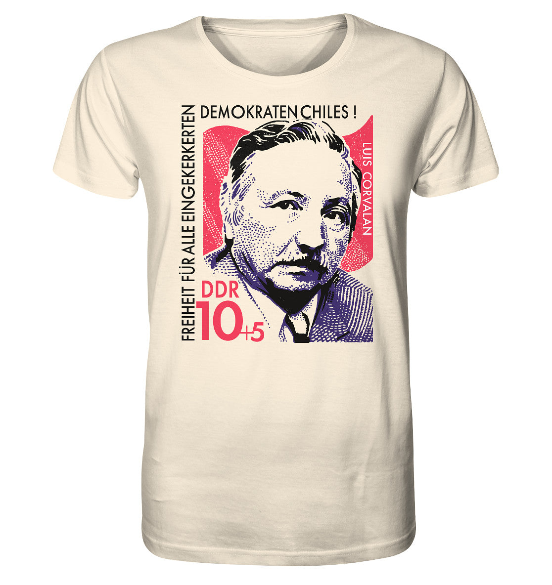 ORGANIC BIO SHIRT UNISEX • DDR BRIEFMARKE - FREIHEIT FÜR LUIS CORVALAN