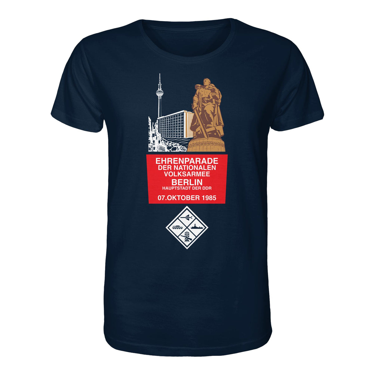 DDR Ostalgie Bio-Shirt Unisex • EHRENPARADE DER NVA, 1985 BERLIN (ORIGINALWIMPEL)