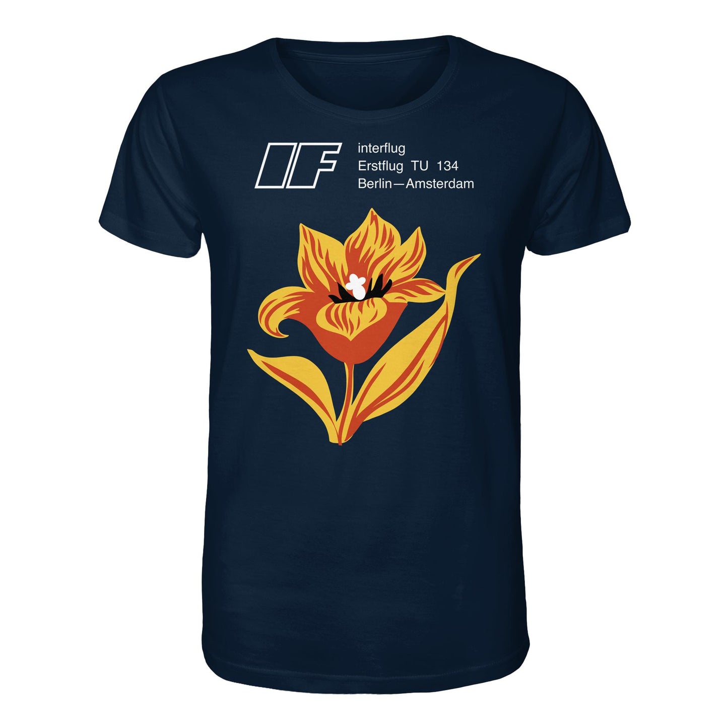 DDR Ostalgie Bio-Shirt Unisex • INTERFLUG BERLIN - AMSTERDAM (ORIGINAL SONDERSTEMPEL)