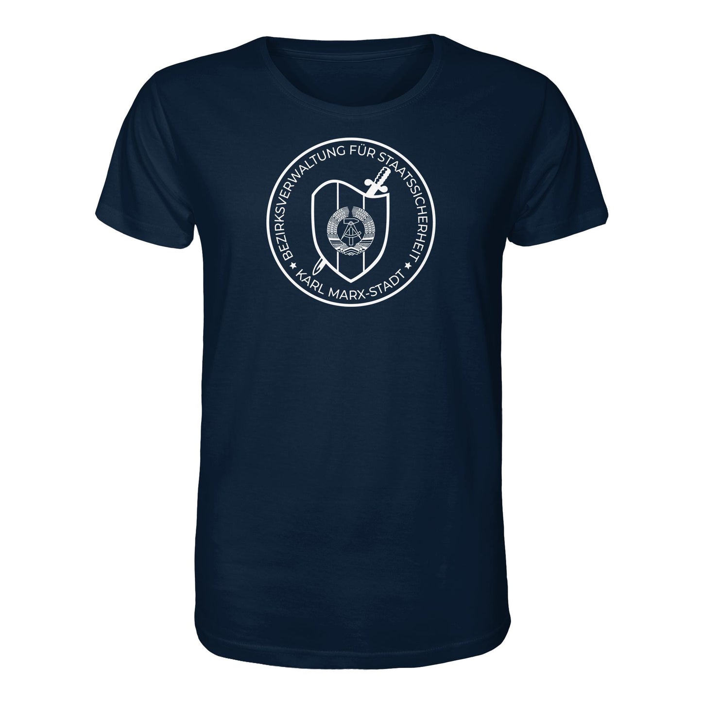 DDR Ostalgie Bio-Shirt Unisex • BEZIRKSVERWALTUNG STAATSSICHERHEIT KARL MARX STADT