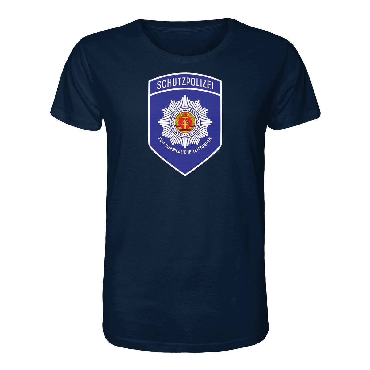 DDR Ostalgie Bio-Shirt Unisex • SCHUTZPOLIZEI - FÜR VORBILDLICHE LEISTUNGEN (ORIGINAL-AUFNÄHER)