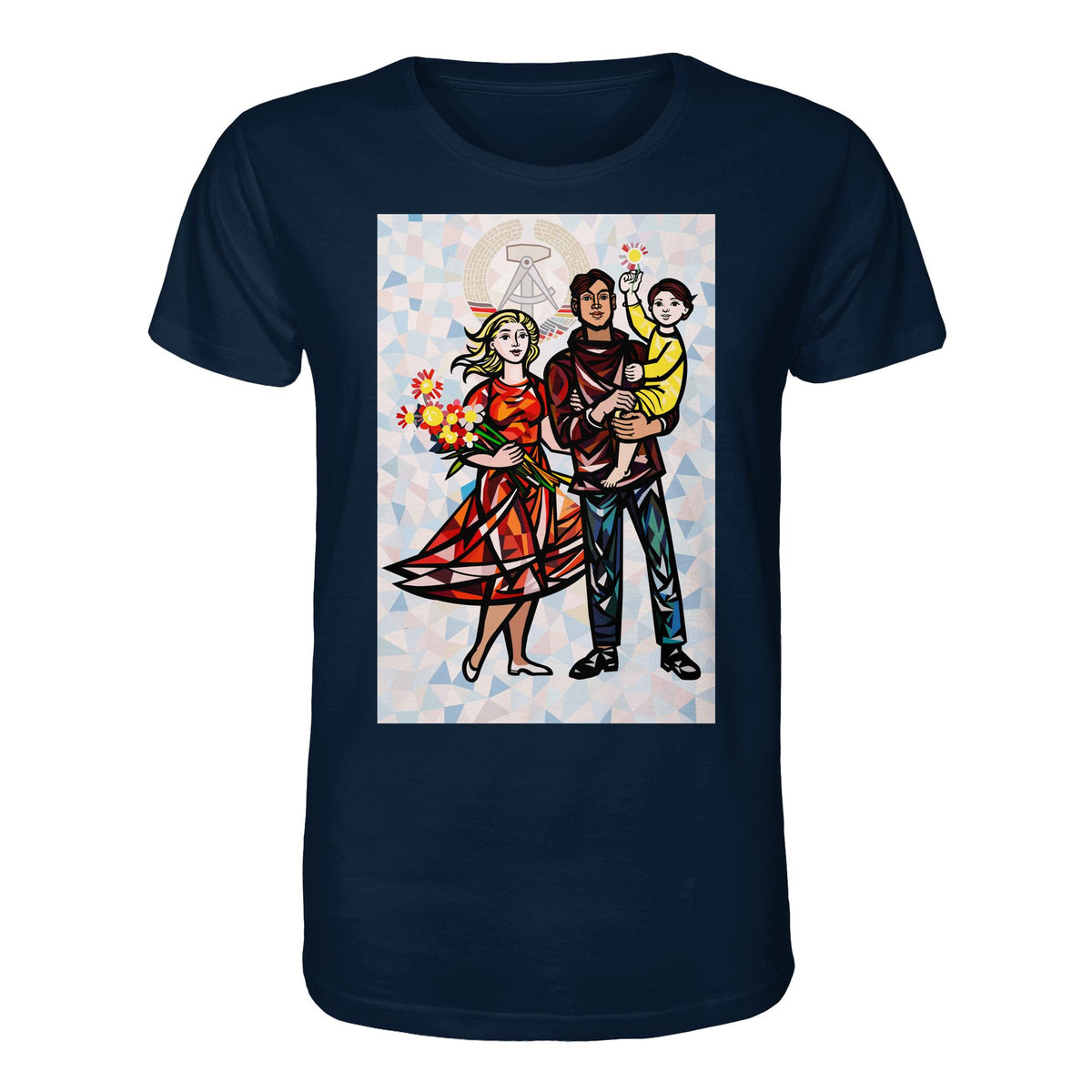 DDR Ostalgie Bio-Shirt Unisex • WALTER WOMACKA - UNSERE FAMILIE mit Hintergrund (STAATSRATSGEBÄUDE, Aus der Geschichte der Deutschen Arbeiterbewegung, 1964)
