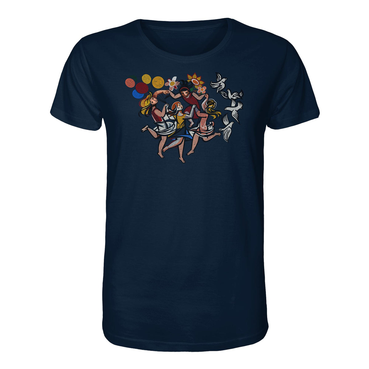 DDR Ostalgie Bio-Shirt Unisex • WALTER WOMACKA - TANZENDE MÄDCHEN MIT FRIEDENSTAUBEN (MOSAIK HAUS DES LEHRERS, 1964)