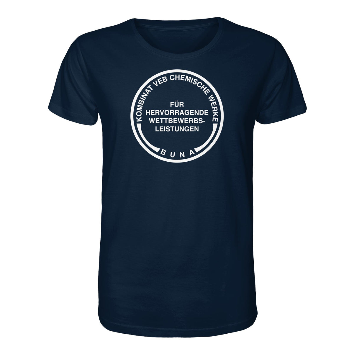 DDR Ostalgie Bio-Shirt Unisex • KOMBINAT BUNA - FÜR HERVORRAGENDE LEISTUNGEN (ORIGINAL-MÜNZE)