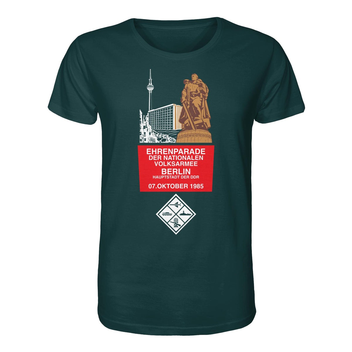 DDR Ostalgie Bio-Shirt Unisex • EHRENPARADE DER NVA, 1985 BERLIN (ORIGINALWIMPEL)