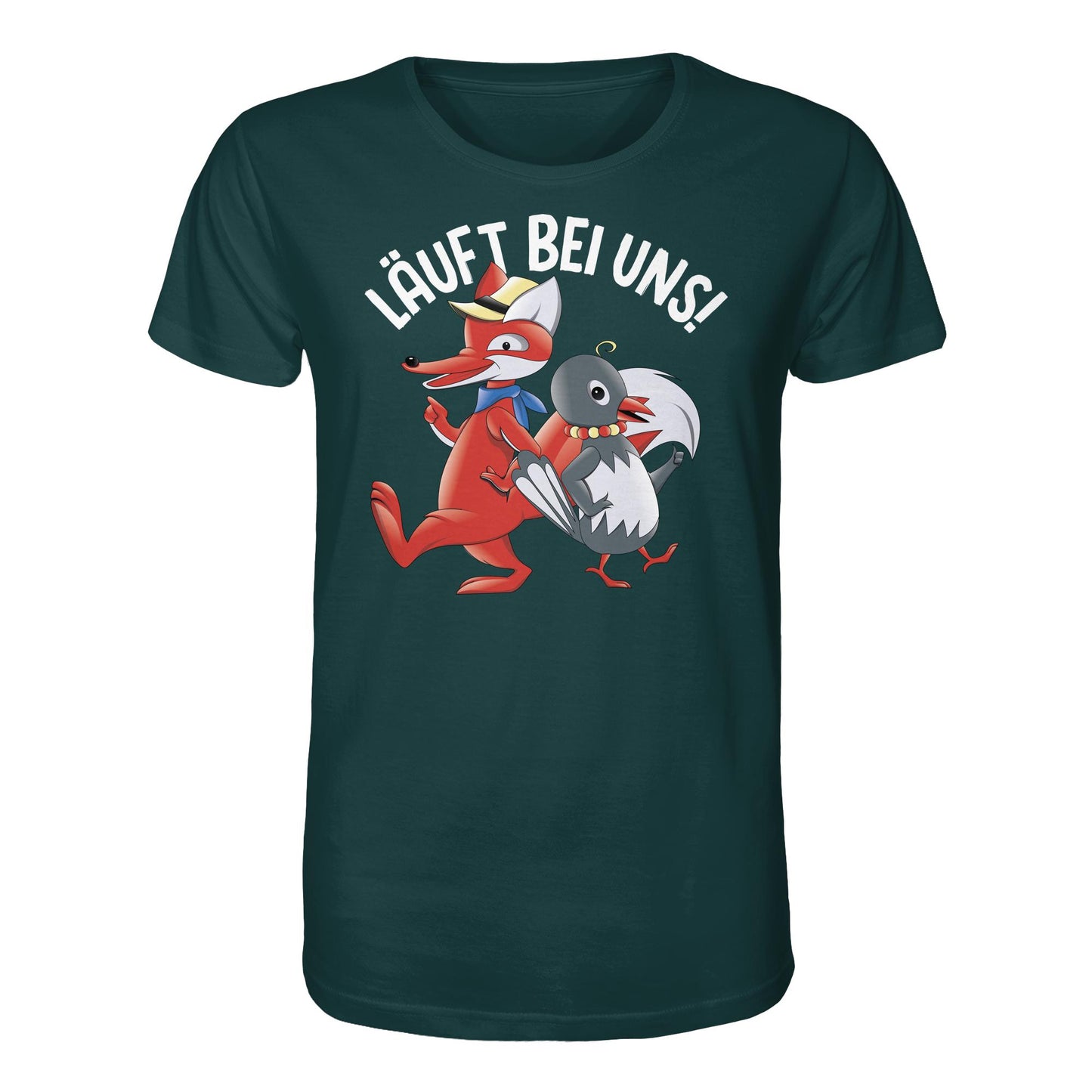 DDR Ostalgie Bio-Shirt Unisex • UNSER SANDMÄNNCHEN - HERR FUCHS & FRAU ELSTER, LÄUFT BEI UNS!