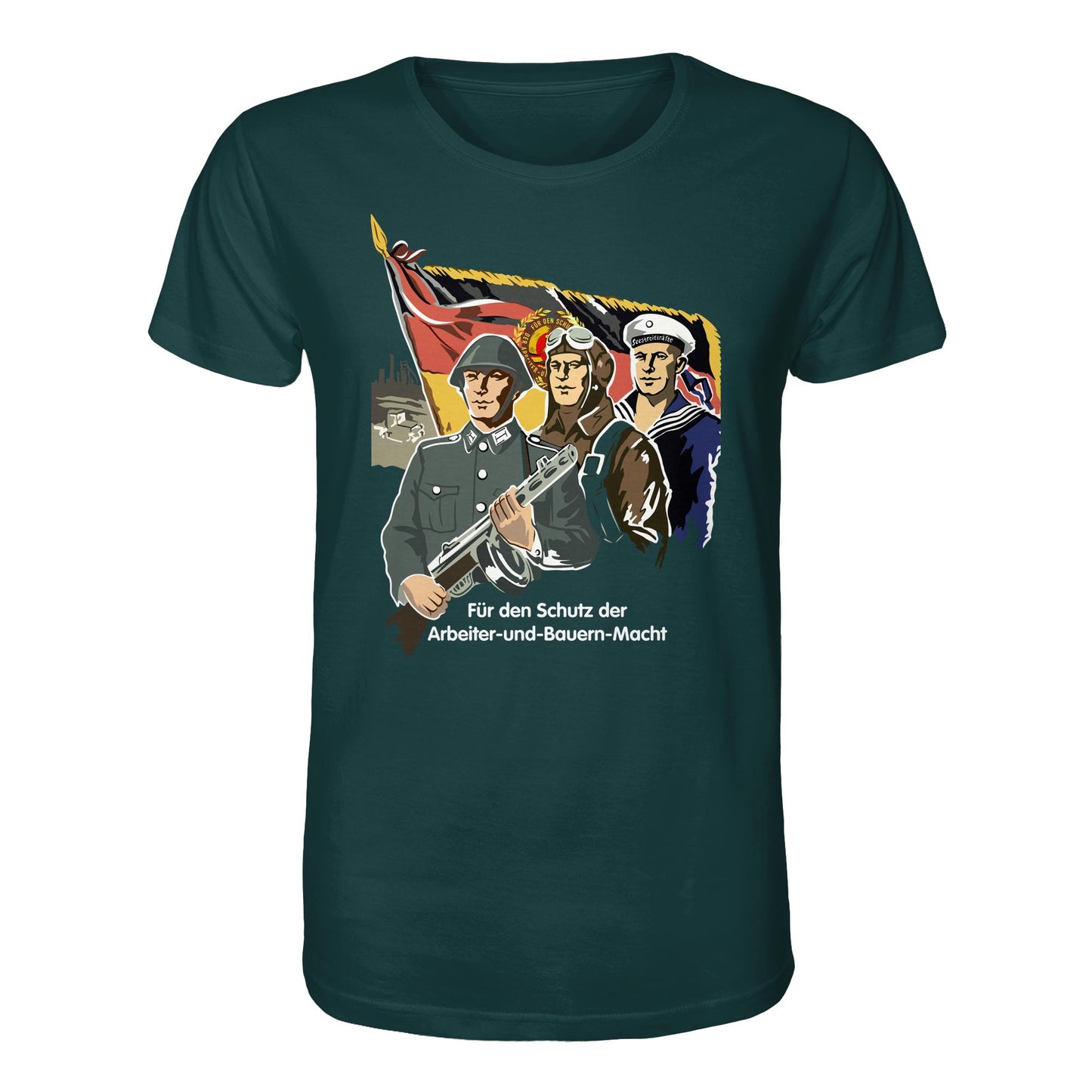 DDR Ostalgie Bio-Shirt Unisex • FÜR DEN SCHUTZ DER ARBEITER-UND-BAUERN-MACHT (NVA ORIGINAL-PLAKAT)