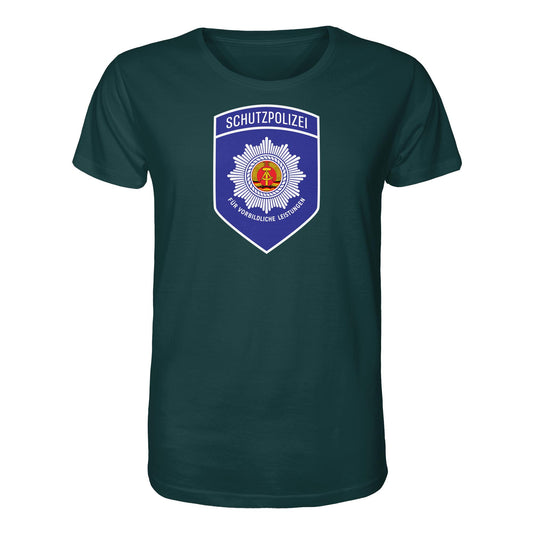 DDR Ostalgie Bio-Shirt Unisex • SCHUTZPOLIZEI - FÜR VORBILDLICHE LEISTUNGEN (ORIGINAL-AUFNÄHER)