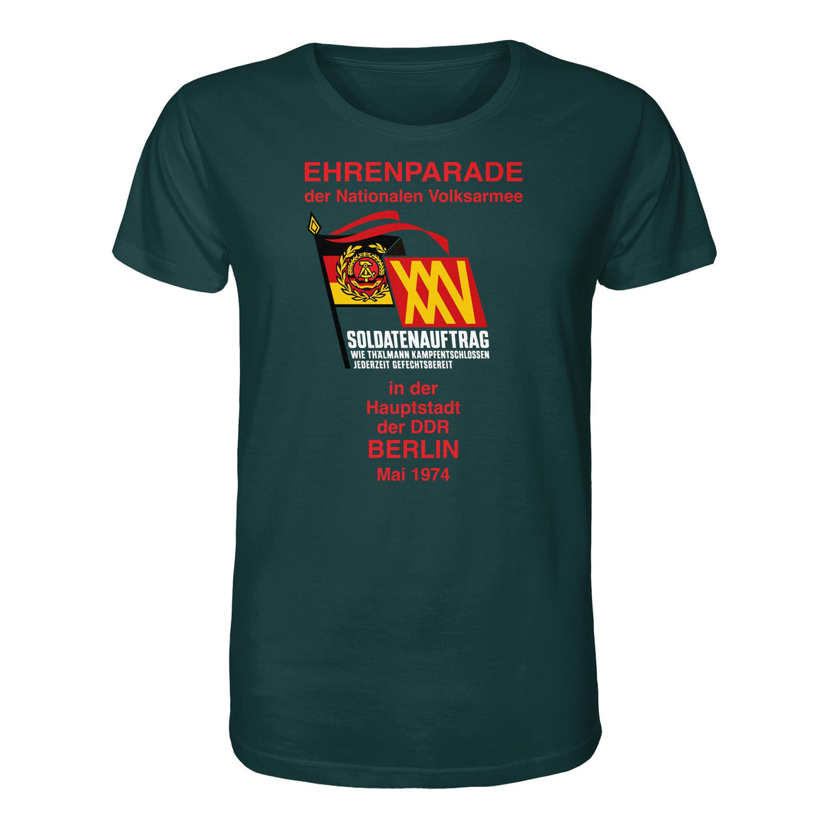 DDR Ostalgie Bio-Shirt Unisex • EHRENPARADE DER NVA, 1974 BERLIN (ORIGINALWIMPEL)