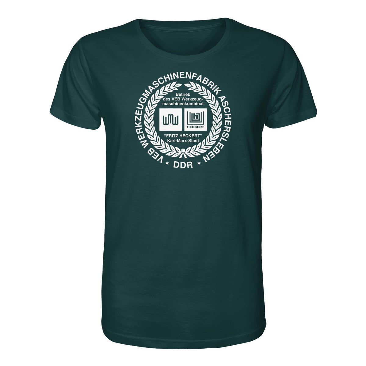 DDR Ostalgie Bio-Shirt Unisex • VEB WERKZEUGMASCHINENKOMBINAT FRITZ HECKERT - ASCHERSLEBEN