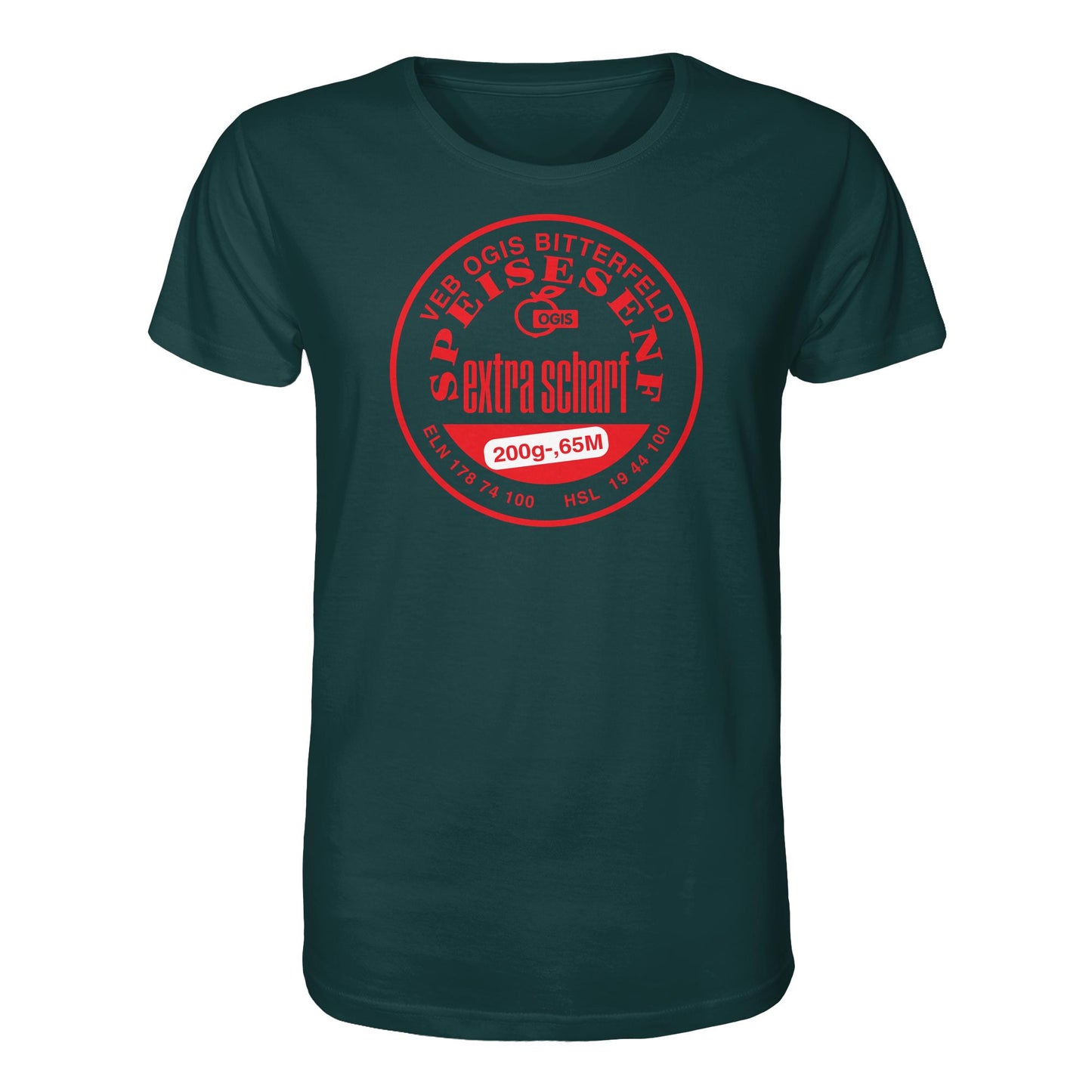 DDR Ostalgie Bio-Shirt Unisex • VEB OGIS BITTERFELD - SPEISESENF EXTRASCHARF