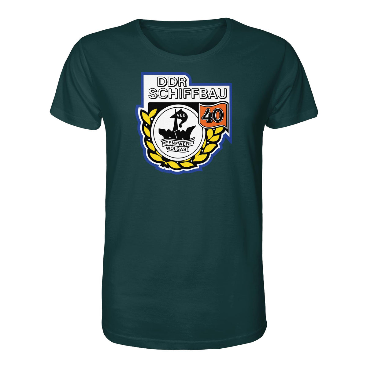 DDR Ostalgie Bio-Shirt Unisex • VEB PEENEWERFT WOLGAST, DDR SCHIFFBAU