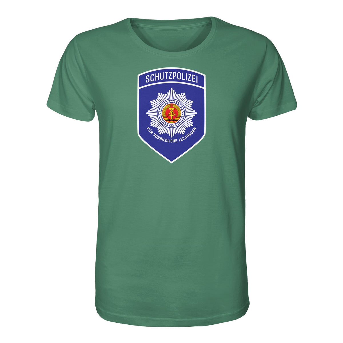 DDR Ostalgie Bio-Shirt Unisex • SCHUTZPOLIZEI - FÜR VORBILDLICHE LEISTUNGEN (ORIGINAL-AUFNÄHER)