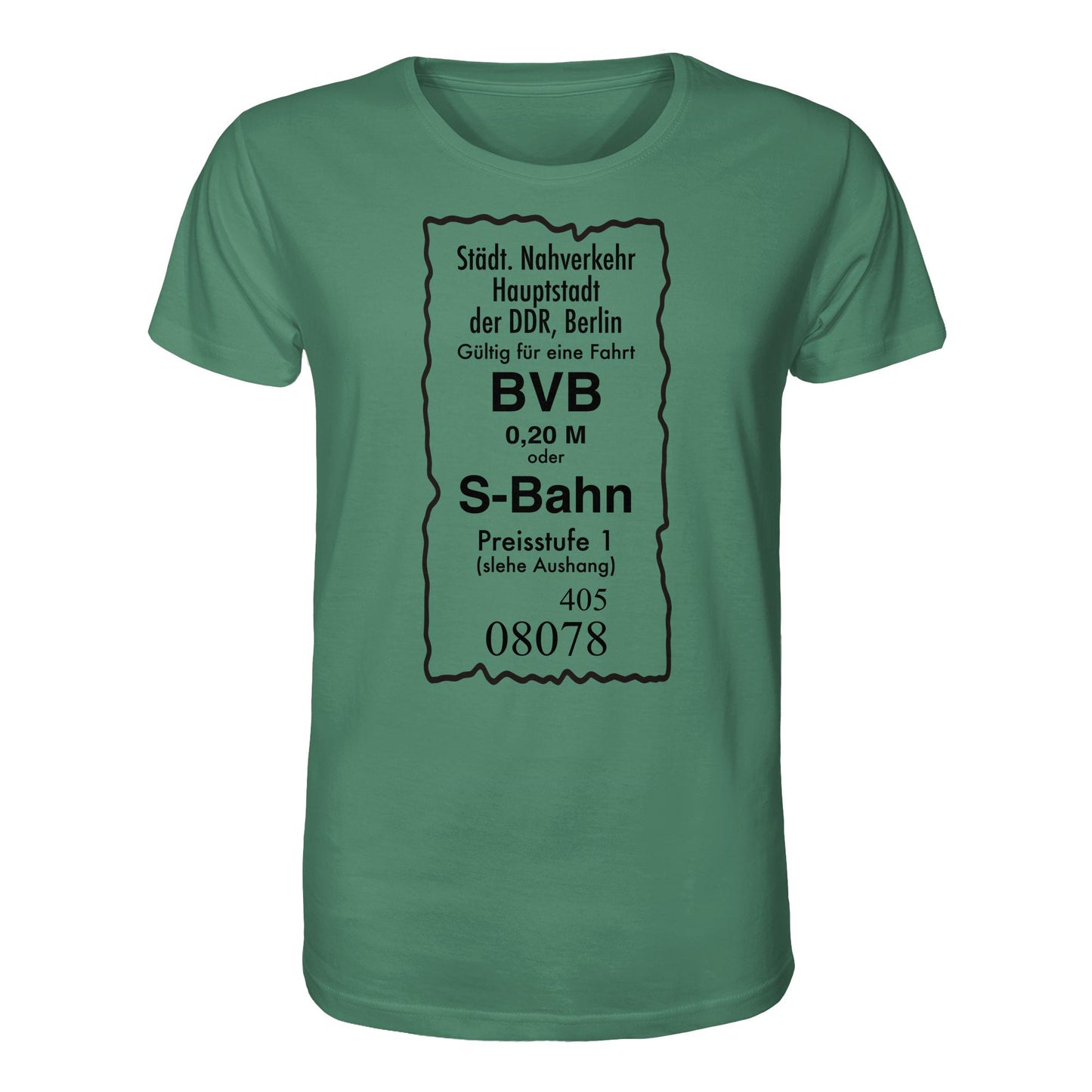 DDR Ostalgie Bio-Shirt Unisex • BVB BERLIN NAHVERKEHR, 20 PFENNIG (ORIGINAL FAHRSCHEIN 1989)