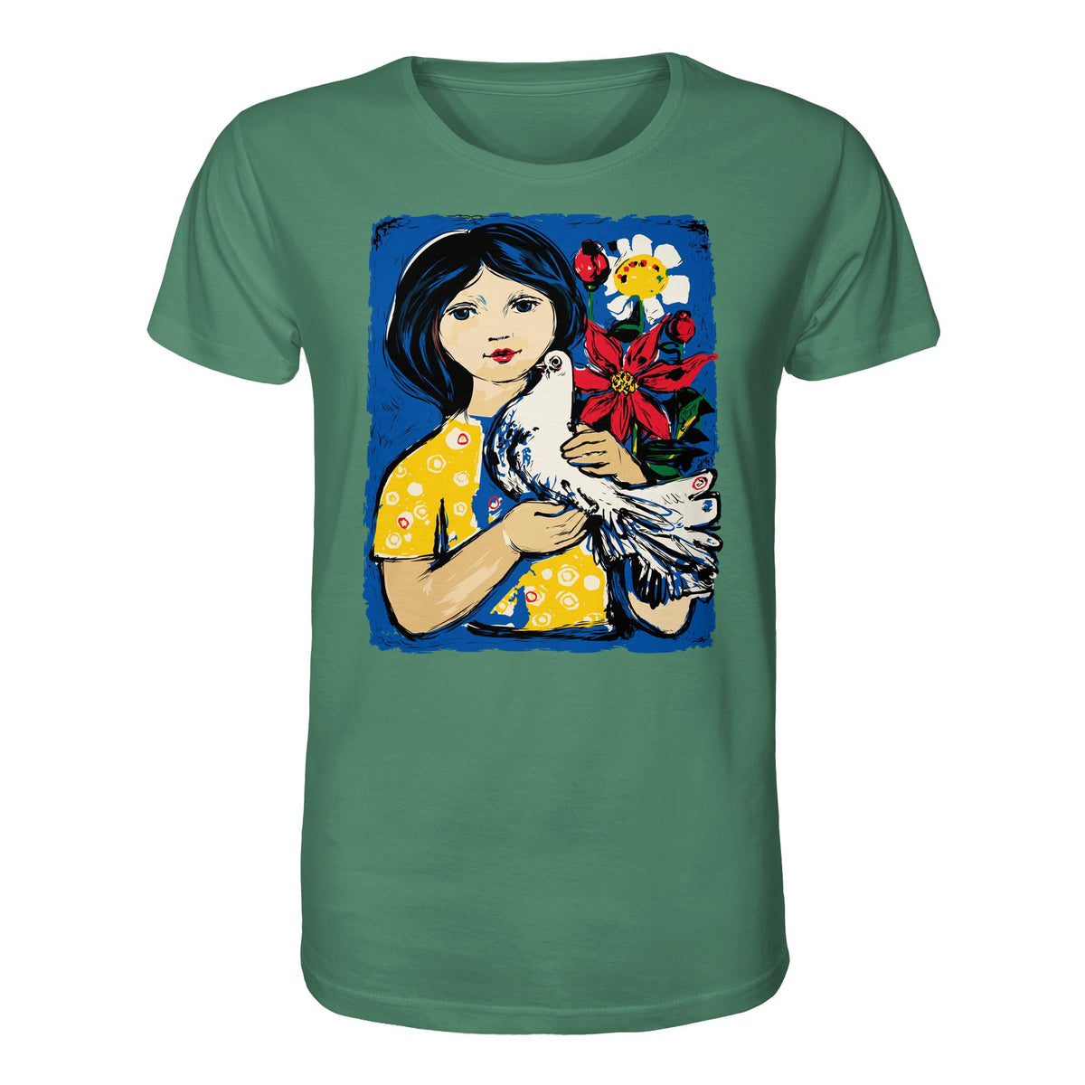DDR Ostalgie Bio-Shirt Unisex • WALTER WOMACKA - MÄDCHEN MIT FRIEDENSTAUBE