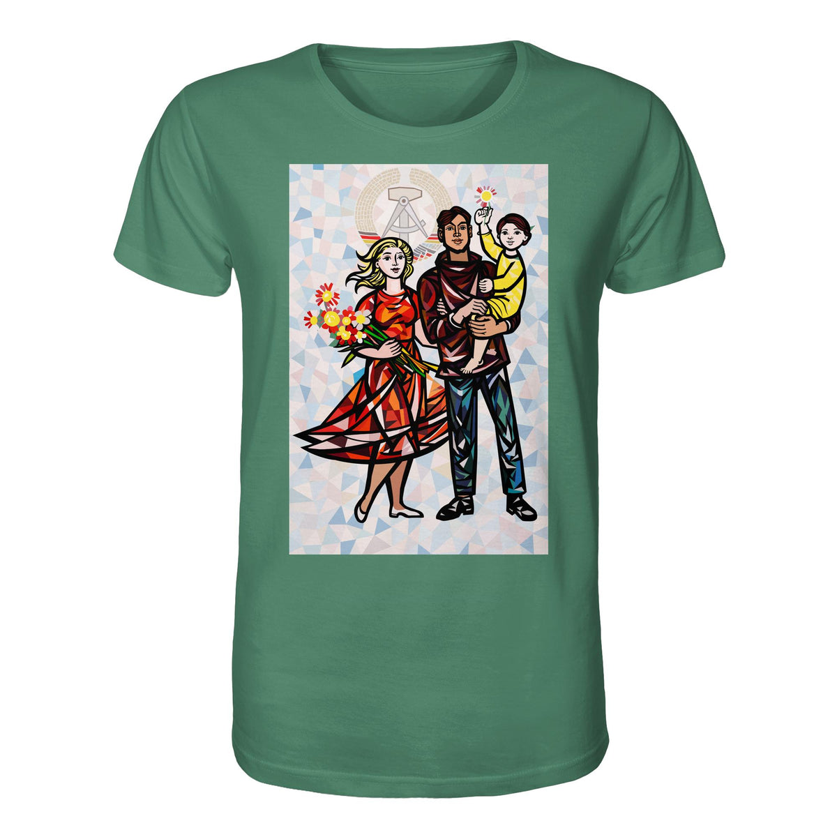 DDR Ostalgie Bio-Shirt Unisex • WALTER WOMACKA - UNSERE FAMILIE mit Hintergrund (STAATSRATSGEBÄUDE, Aus der Geschichte der Deutschen Arbeiterbewegung, 1964)