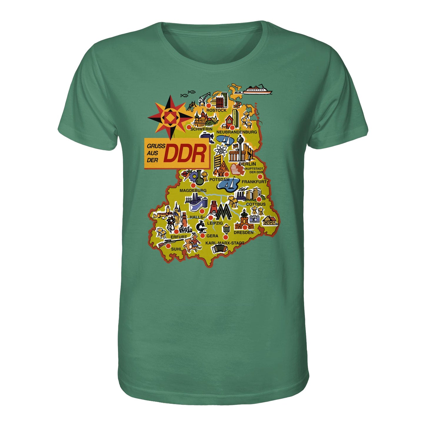 DDR Ostalgie Bio-Shirt Unisex • GRUSS AUS DER DDR (ORIGINAL POSTKARTE)