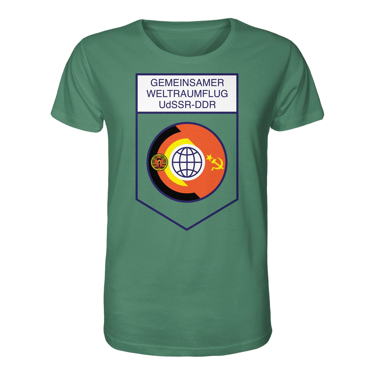 DDR Ostalgie Bio-Shirt Unisex • GEMEINSAMER WELTRAUMFLUG UDSSR-DDR (ORIGINAL WIMPEL)