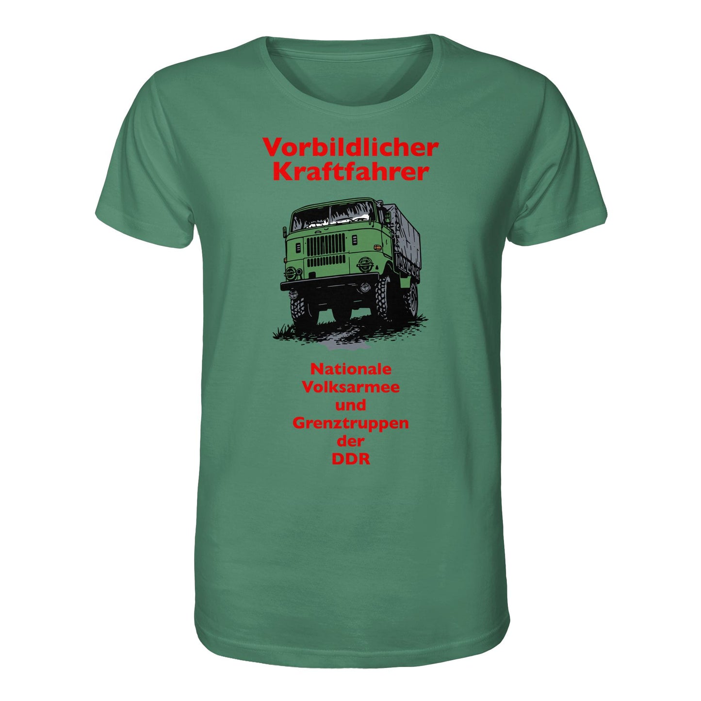 DDR Ostalgie Bio-Shirt Unisex • VORBILDLICHER KRAFTFAHRER, NVA (ORIGINAL WIMPELMOTIV)