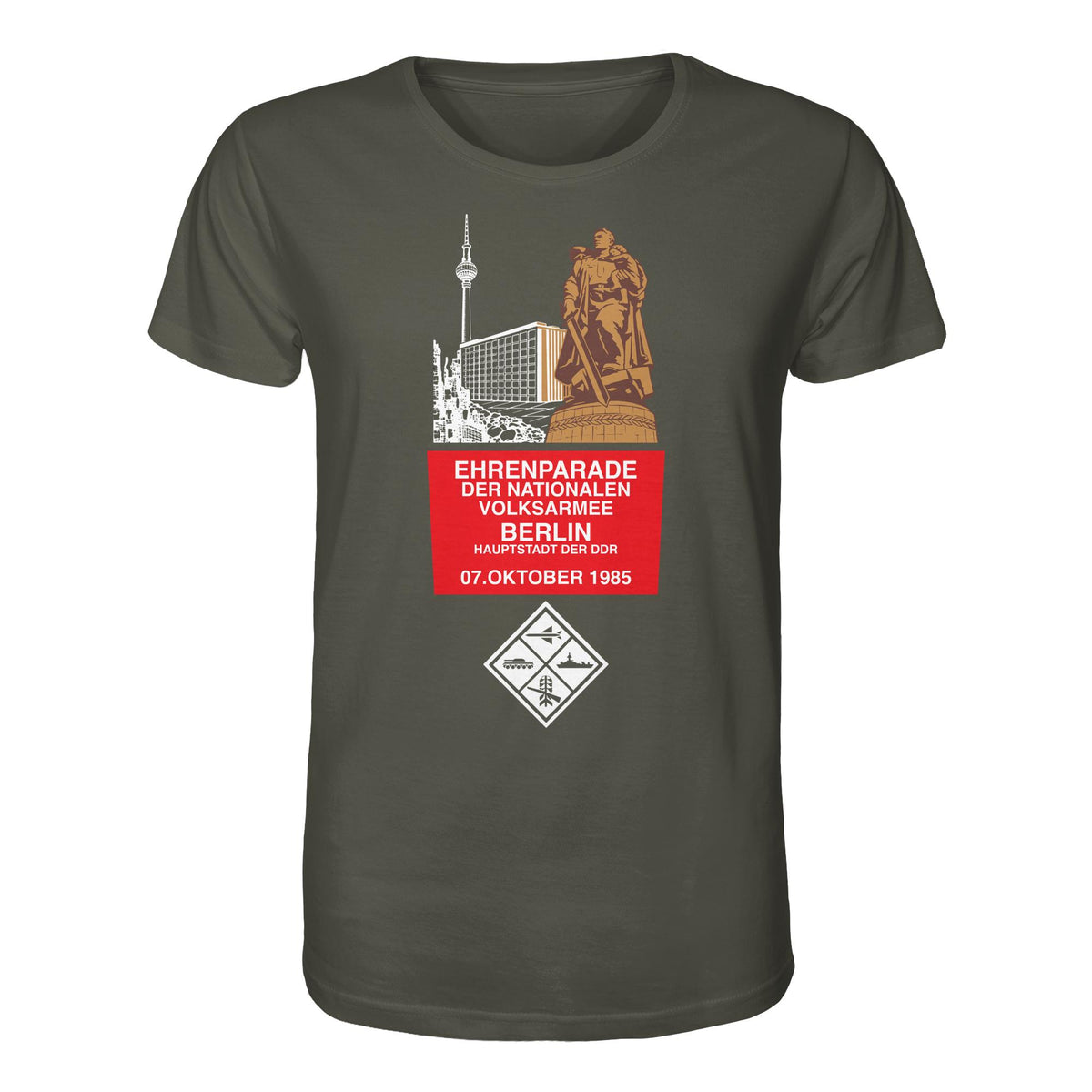 DDR Ostalgie Bio-Shirt Unisex • EHRENPARADE DER NVA, 1985 BERLIN (ORIGINALWIMPEL)