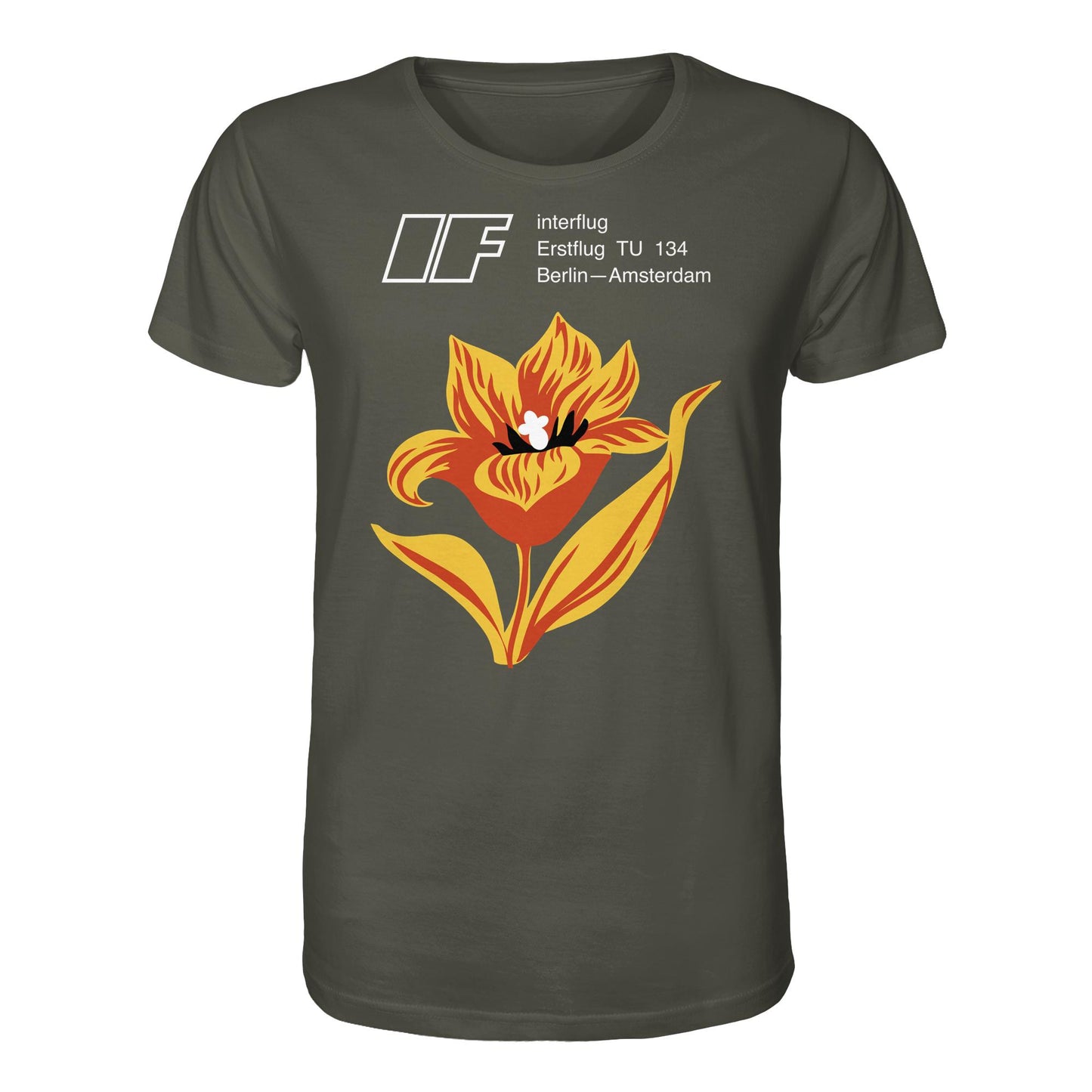 DDR Ostalgie Bio-Shirt Unisex • INTERFLUG BERLIN - AMSTERDAM (ORIGINAL SONDERSTEMPEL)
