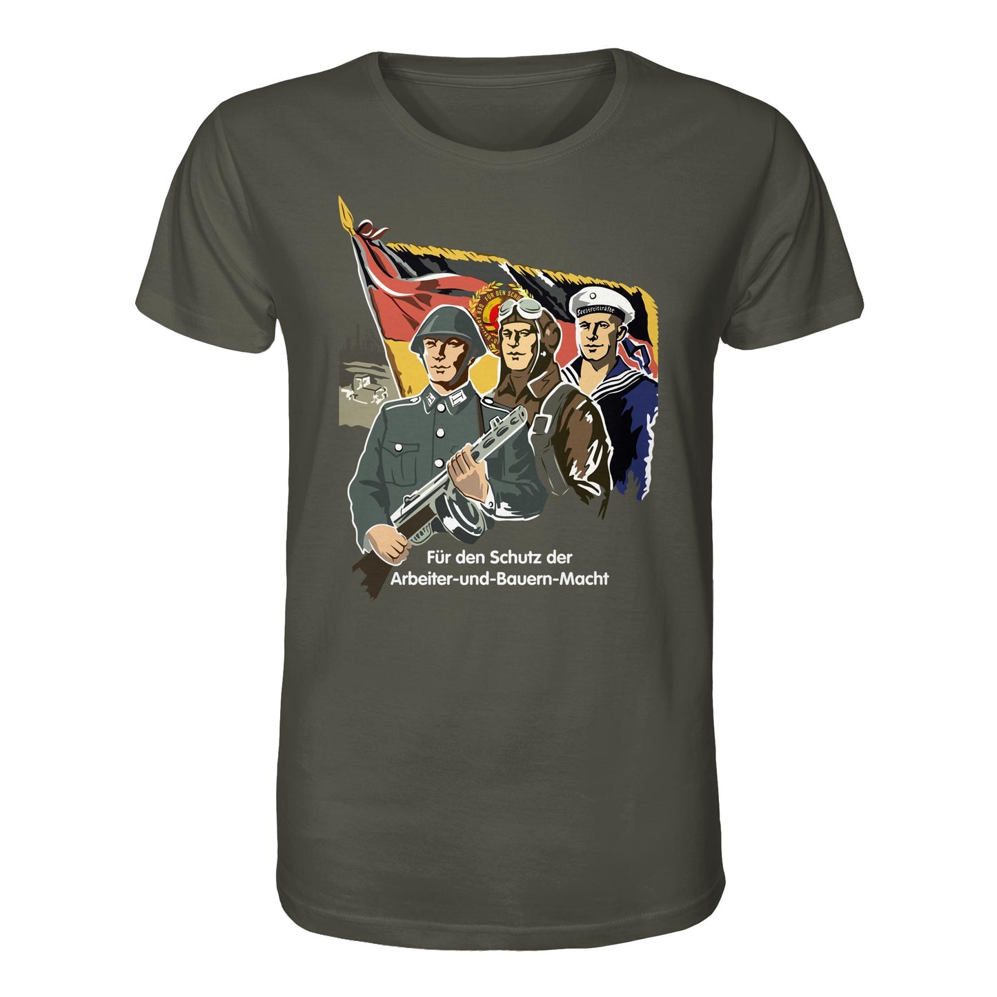 DDR Ostalgie Bio-Shirt Unisex • FÜR DEN SCHUTZ DER ARBEITER-UND-BAUERN-MACHT (NVA ORIGINAL-PLAKAT)