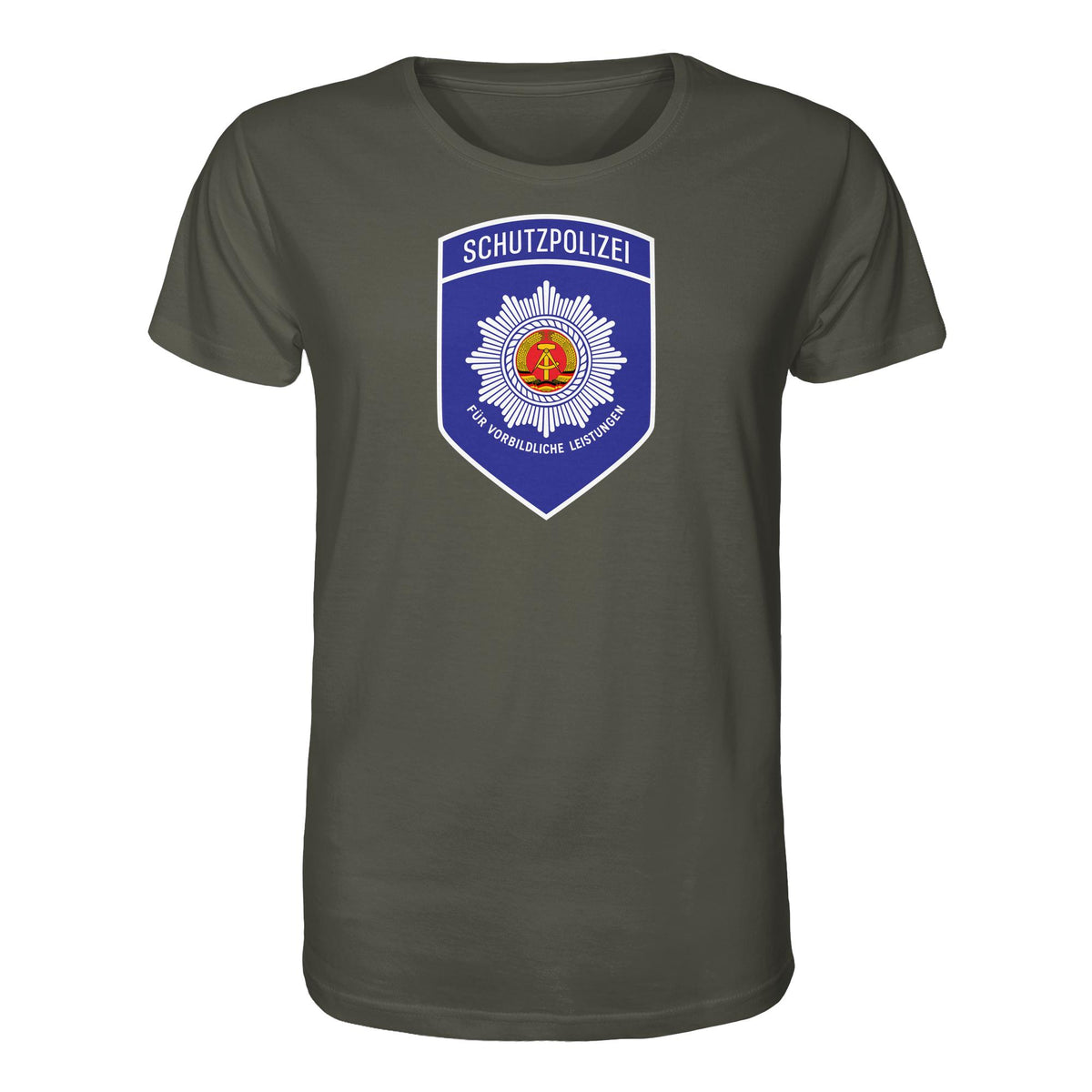 DDR Ostalgie Bio-Shirt Unisex • SCHUTZPOLIZEI - FÜR VORBILDLICHE LEISTUNGEN (ORIGINAL-AUFNÄHER)