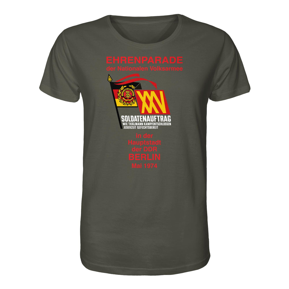 DDR Ostalgie Bio-Shirt Unisex • EHRENPARADE DER NVA, 1974 BERLIN (ORIGINALWIMPEL)