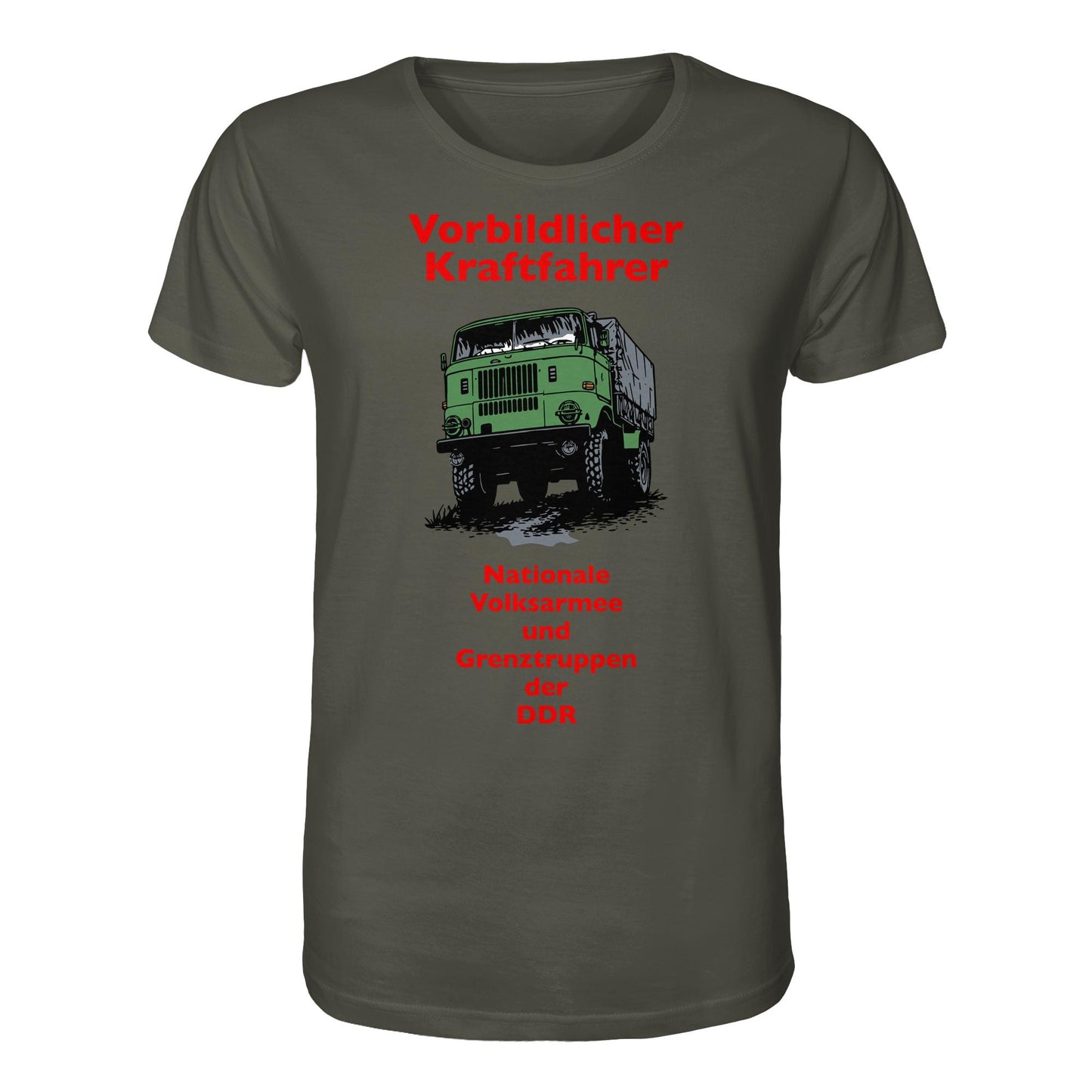 DDR Ostalgie Bio-Shirt Unisex • VORBILDLICHER KRAFTFAHRER, NVA (ORIGINAL WIMPELMOTIV)