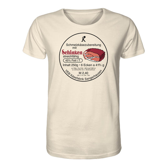 DDR Ostalgie Bio-Shirt Unisex • SCHMELZKÄSE MIT SCHINKEN - VEB KÄSEFABRIK SANGERHAUSEN