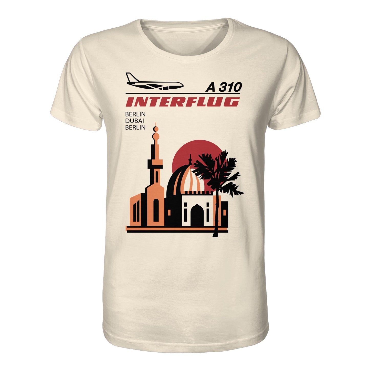 DDR Ostalgie Bio-Shirt Unisex • INTERFLUG BERLIN - DUBAI (ORIGINAL SONDERSTEMPEL)