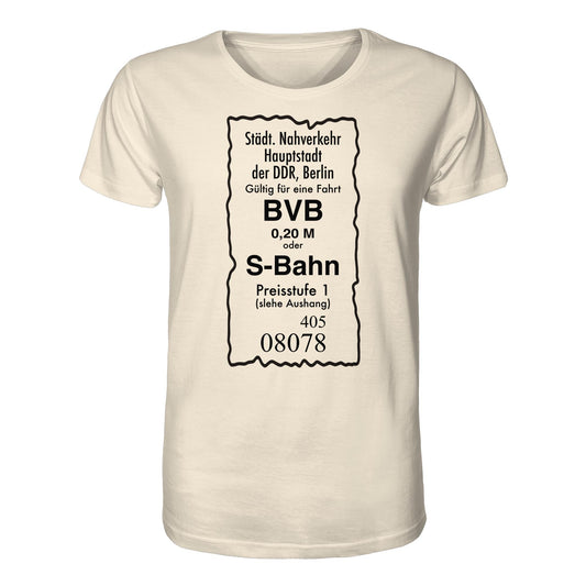 DDR Ostalgie Bio-Shirt Unisex • BVB BERLIN NAHVERKEHR, 20 PFENNIG (ORIGINAL FAHRSCHEIN 1989)
