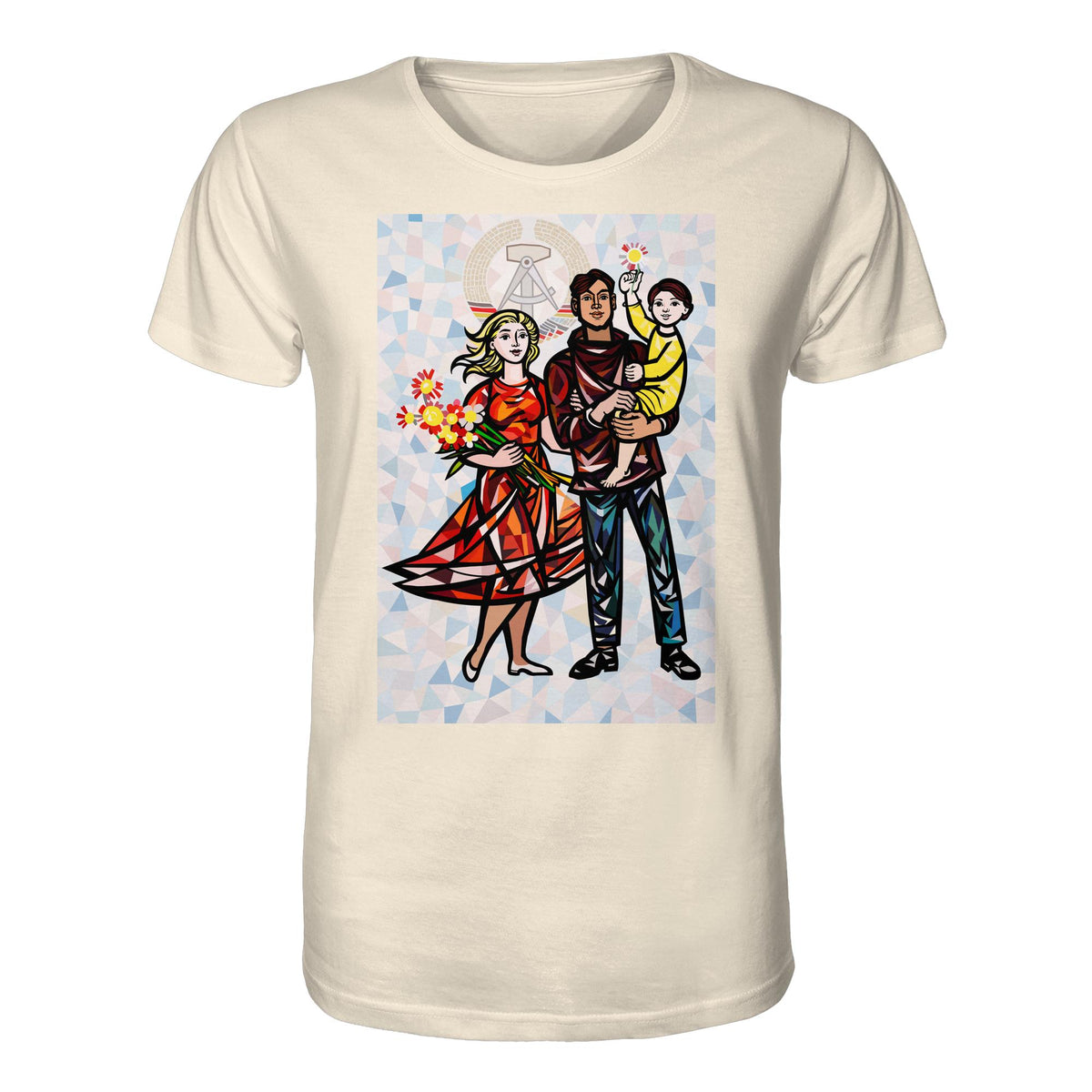 DDR Ostalgie Bio-Shirt Unisex • WALTER WOMACKA - UNSERE FAMILIE mit Hintergrund (STAATSRATSGEBÄUDE, Aus der Geschichte der Deutschen Arbeiterbewegung, 1964)