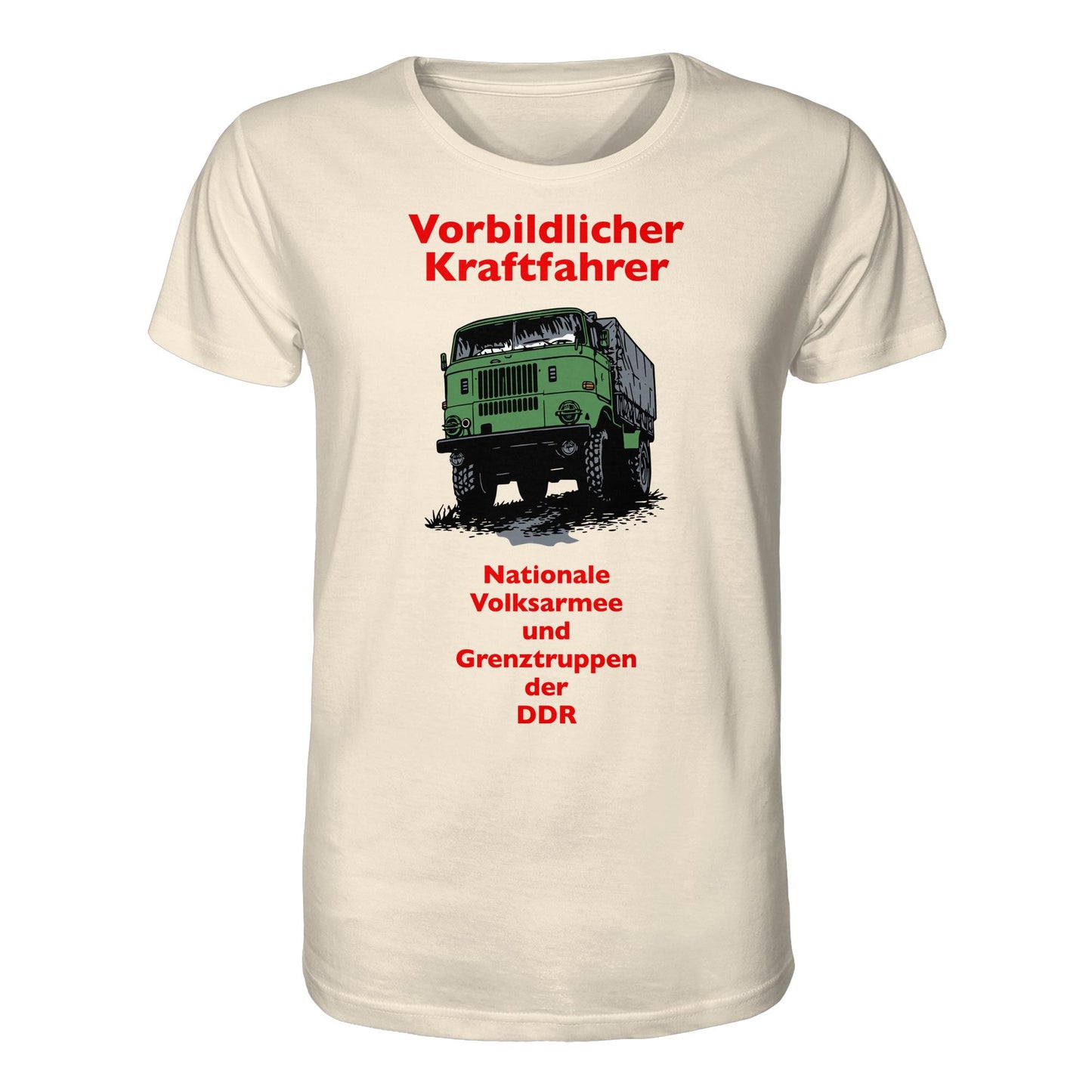 DDR Ostalgie Bio-Shirt Unisex • VORBILDLICHER KRAFTFAHRER, NVA (ORIGINAL WIMPELMOTIV)
