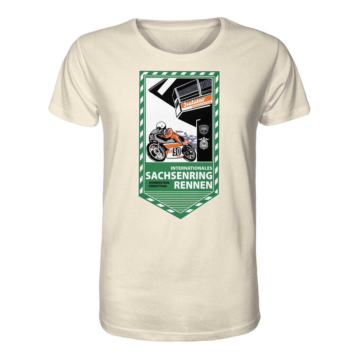 DDR Ostalgie Bio-Shirt Unisex • SACHSENRING-RENNEN ZWICKAU 1990 (ORIGINAL-WIMPEL)