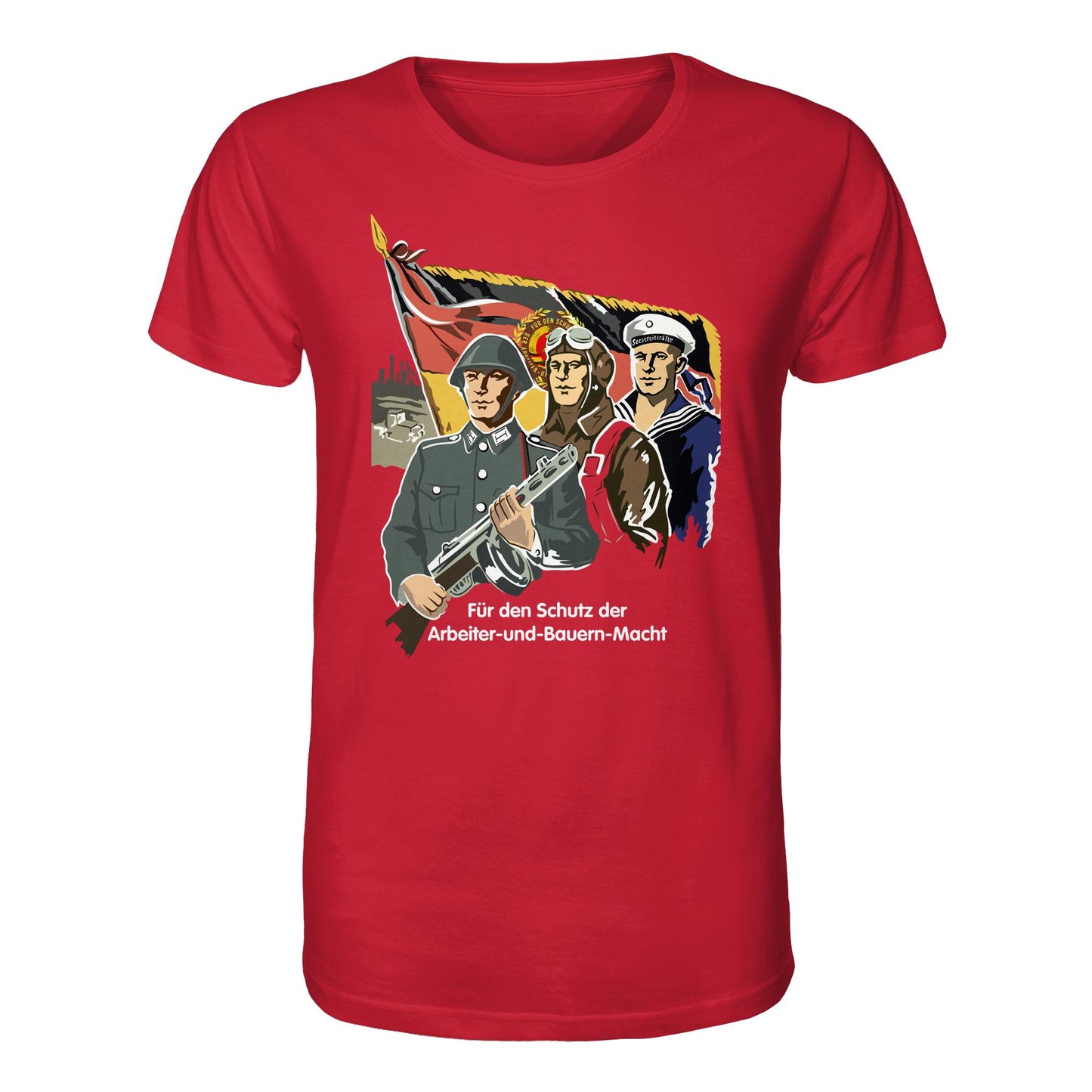 DDR Ostalgie Bio-Shirt Unisex • FÜR DEN SCHUTZ DER ARBEITER-UND-BAUERN-MACHT (NVA ORIGINAL-PLAKAT)