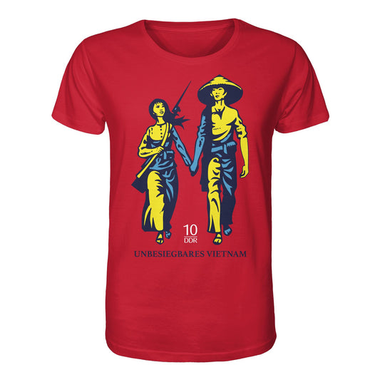 DDR Ostalgie Bio-Shirt Unisex • UNBESIEGBARES VIETNAM (ORIGINAL DDR-BRIEFMARKE)