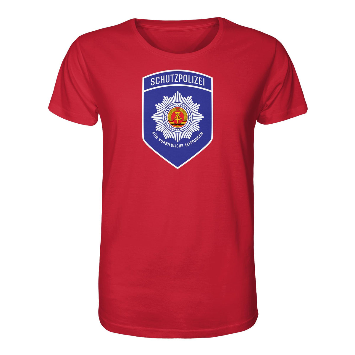 DDR Ostalgie Bio-Shirt Unisex • SCHUTZPOLIZEI - FÜR VORBILDLICHE LEISTUNGEN (ORIGINAL-AUFNÄHER)